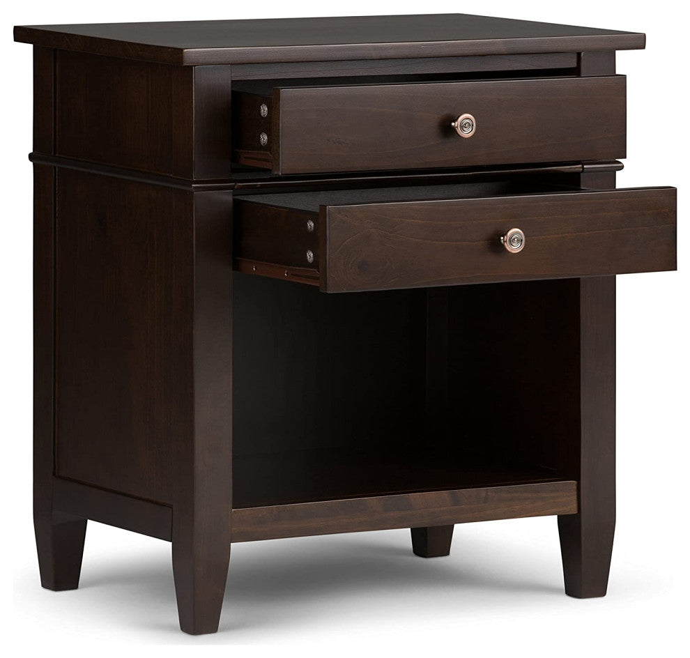 Wide Night Stand, Bedside table Dark Tobacco Brown SOLID WOOD