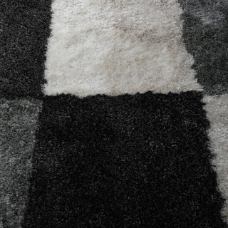 HAND TUFTED SHAG POLYESTER ECO-FRIENDLY AREA RUGS, Black Silver Color, Geometric
