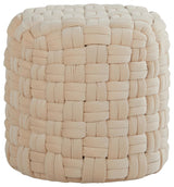 Braided Round Ottoman, Cream Velvet, 16"