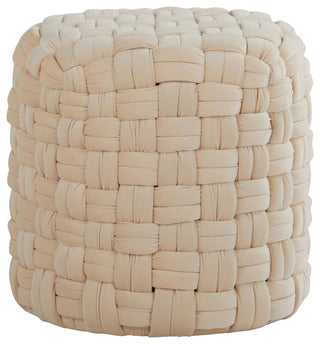 Braided Round Ottoman, Cream Velvet, 16"