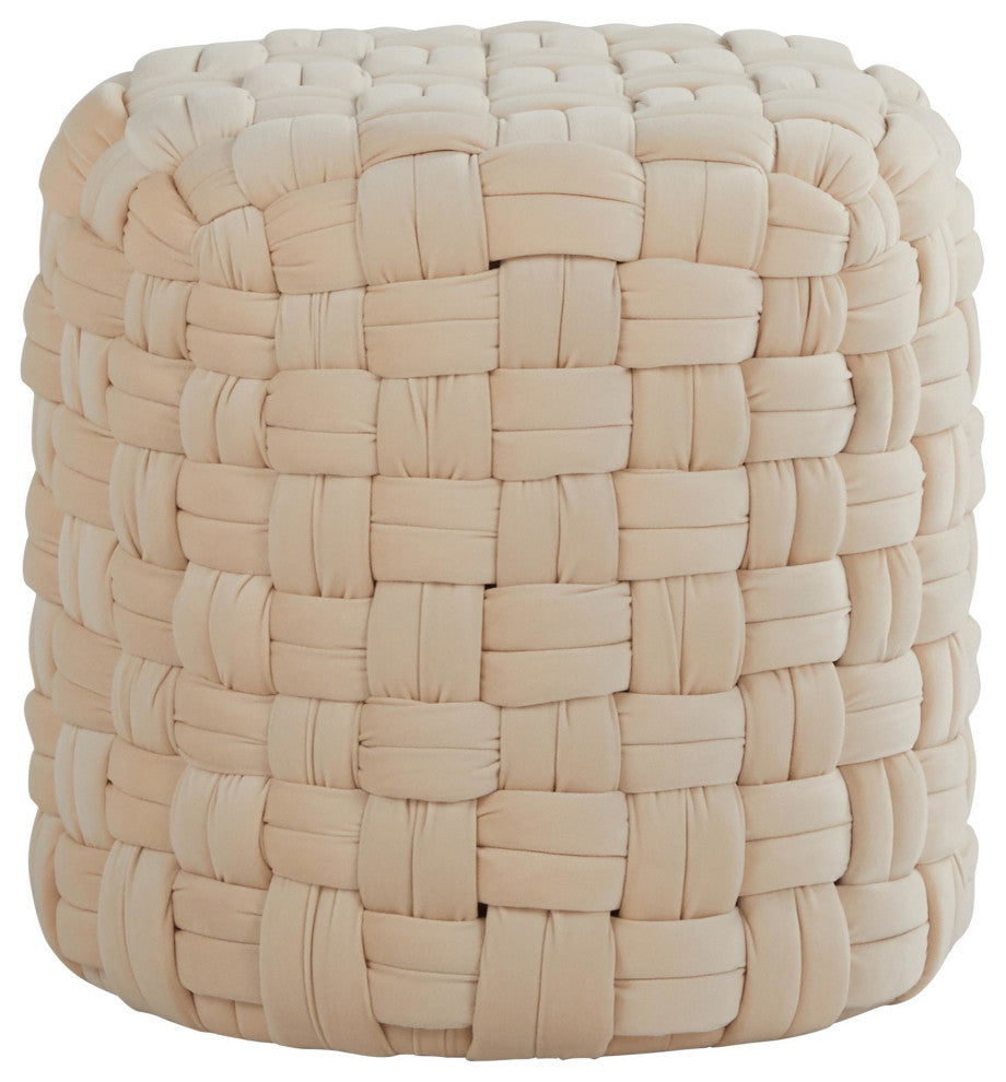 Braided Round Ottoman, Cream Velvet, 16"