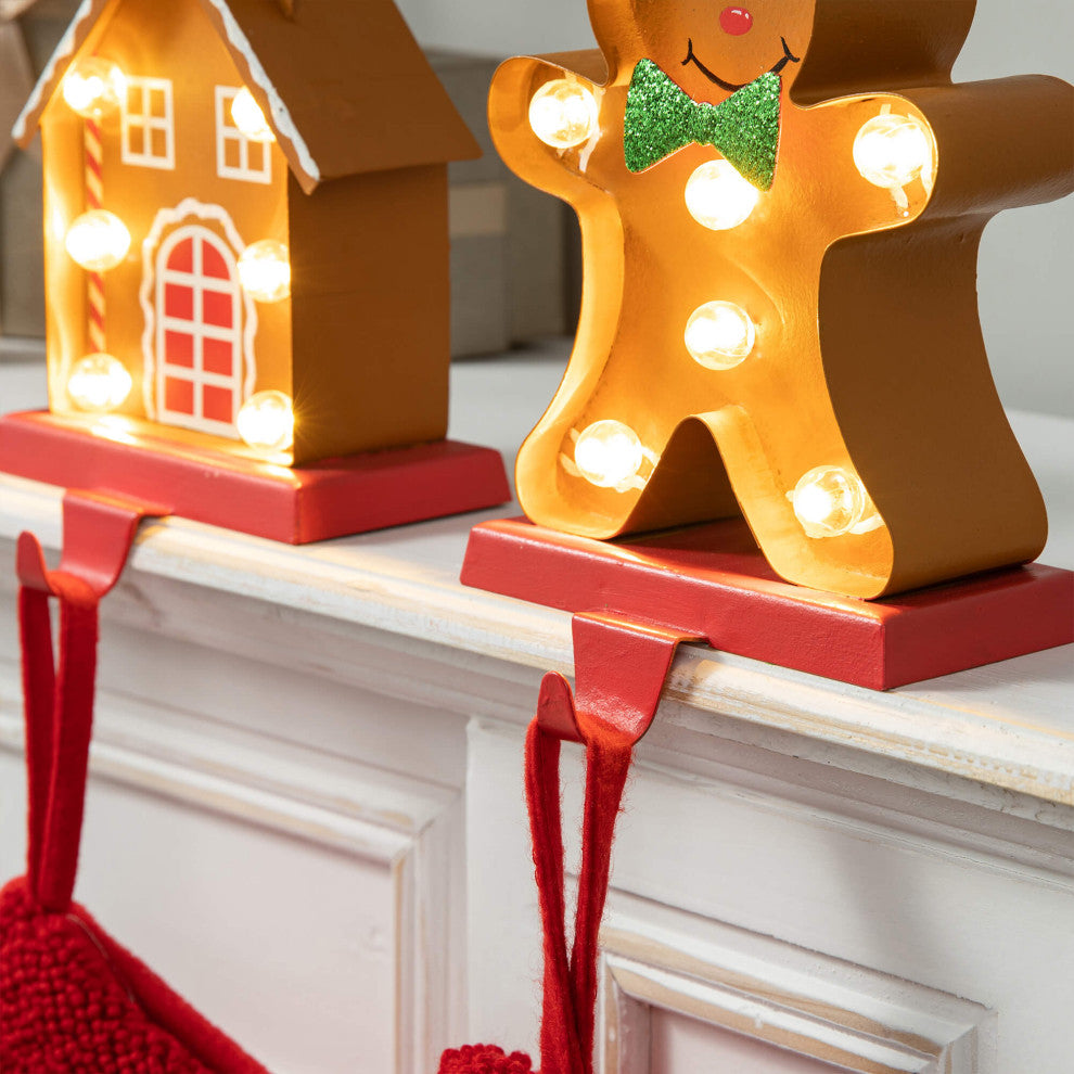 Marquee LED Metal Gingerbread Stocking Hangers, House & Man