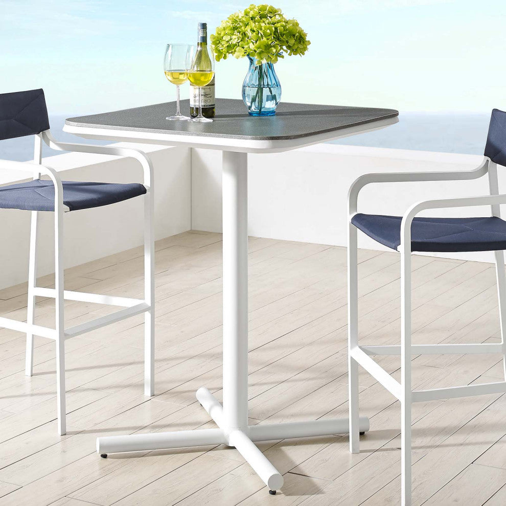 Bar Side Table, Square, Aluminum, Metal, White, Modern, Outdoor Patio Bistro