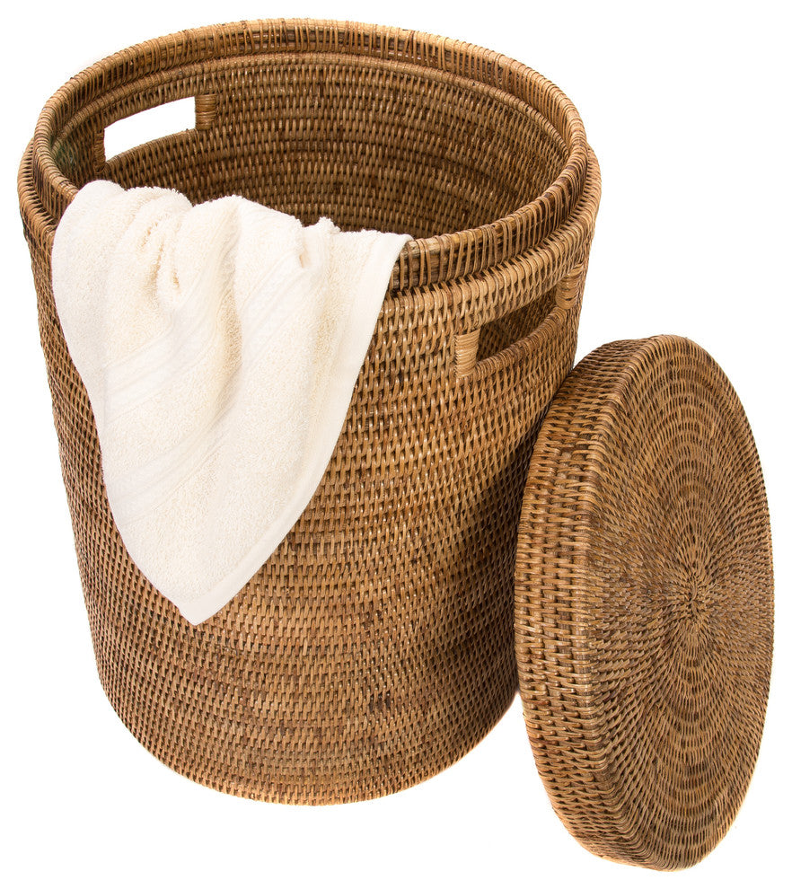 Artifacts Rattan™ Round Hamper With Lid, Honey Brown