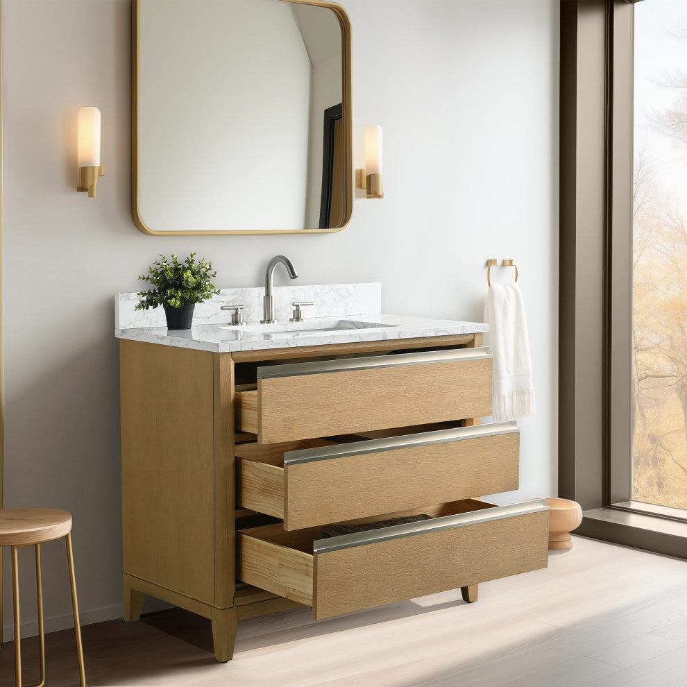 Vanity Art Bathroom Vanity With Sink, Natural Oak, 36" Single