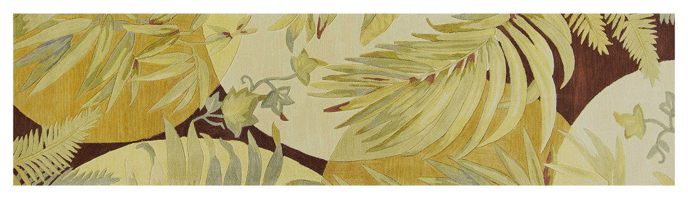 HomeRoots 10' Coral Ivory Hand Tufted Tropical Plants Indoor Runner Rug