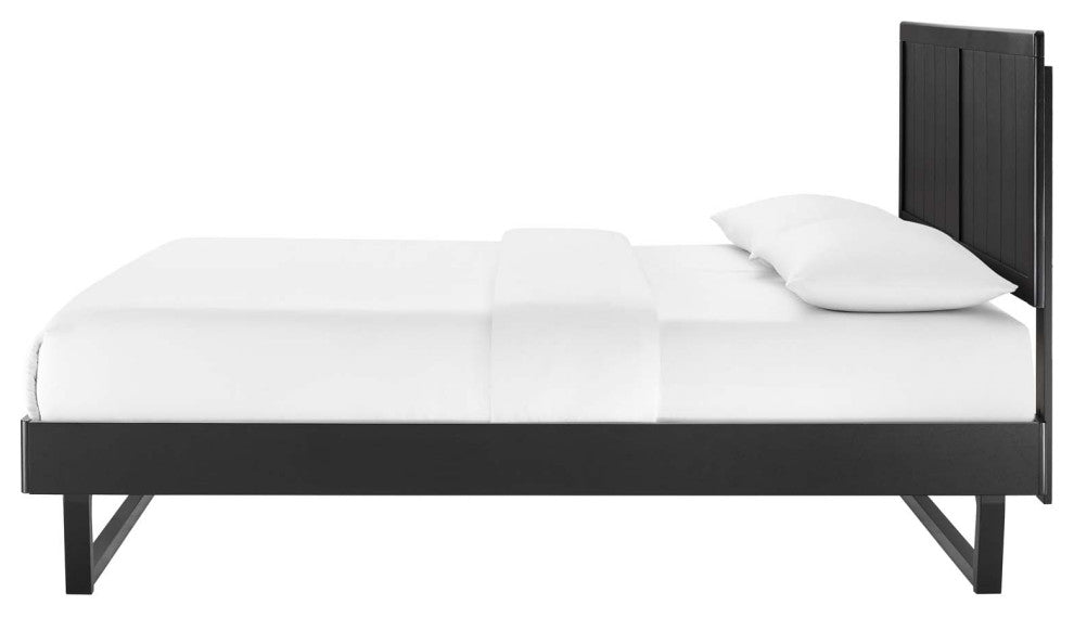 Platform Bed Frame, King Size, Wood, Black, Modern Mid-Century, Bedroom Master