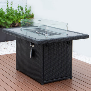 Outdoor Rectangular Fire Pit Table 55,000 BTU Wicker Design, Black