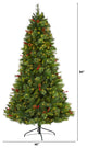 7' Aberdeen Spruce Faux Xmas Tree With 500 Clear Lights, Pinecones & Red Berries