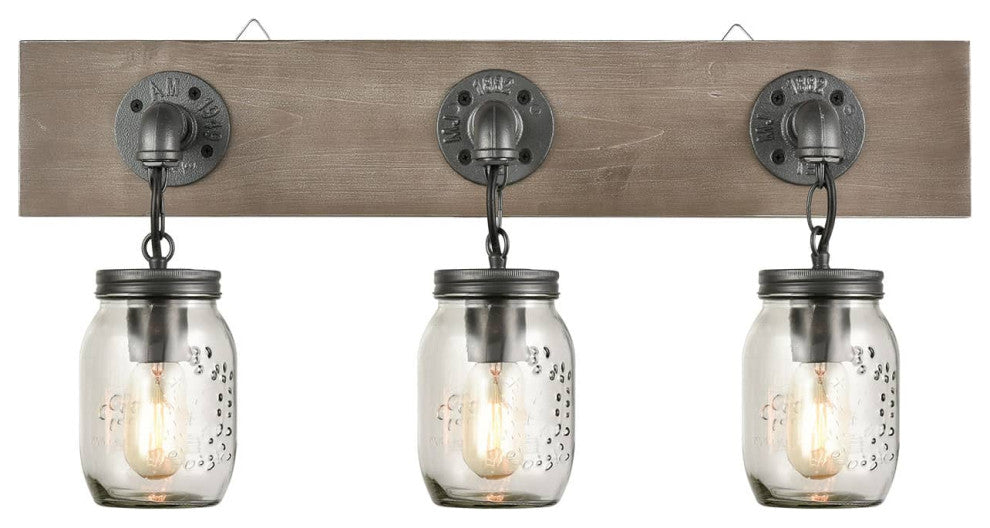 Farmhouse 3 Light Mason Jar Bathroom Vanity Lighting Wood & Glass
