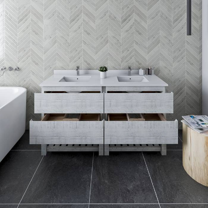 Fresca Formosa Modern 60" Rustic White Open Bottom Double Sink Vanity