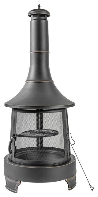 30" Diameter Outdoor Steel Woodburning Chimney Firepit, Cooking Grill