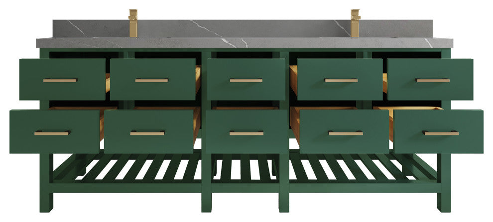 Parker 84 Double Sink Bath Vanity in Lafayette Green  2" Piatra Gray