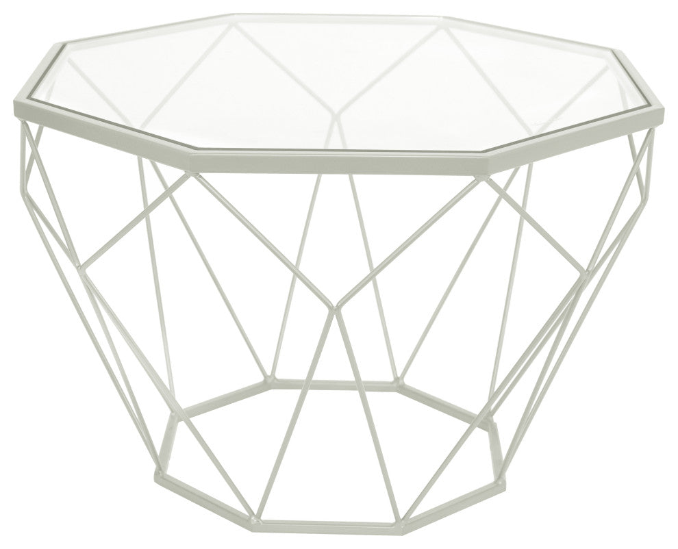 LeisureMod MD23W Malibu Modern Octagon Glass White Coffee Table With Chrome Base