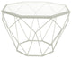 LeisureMod MD23W Malibu Modern Octagon Glass White Coffee Table With Chrome Base