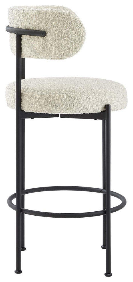 Albie Boucle Fabric Bar Stools - Set of 2 - Ivory Black