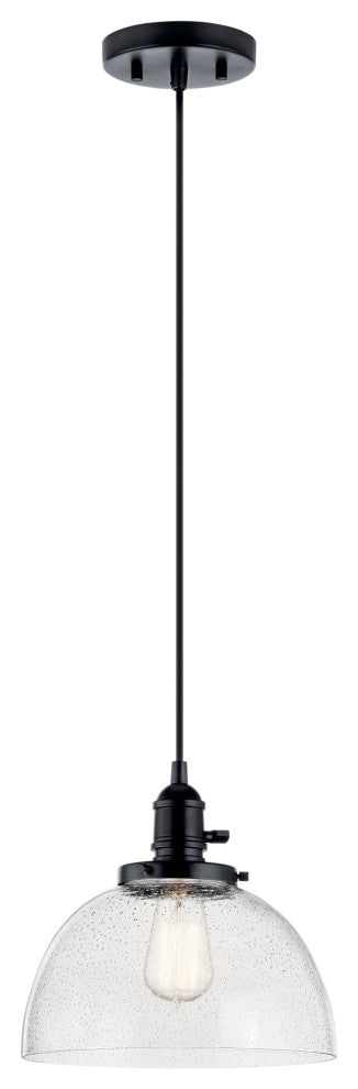 Avery 9.5" 1 Light Goblet Mini Pendant With Clear Seeded Glass, Black