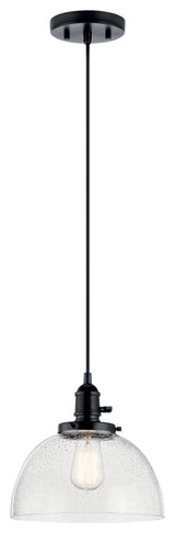 Avery 9.5" 1 Light Goblet Mini Pendant With Clear Seeded Glass, Black