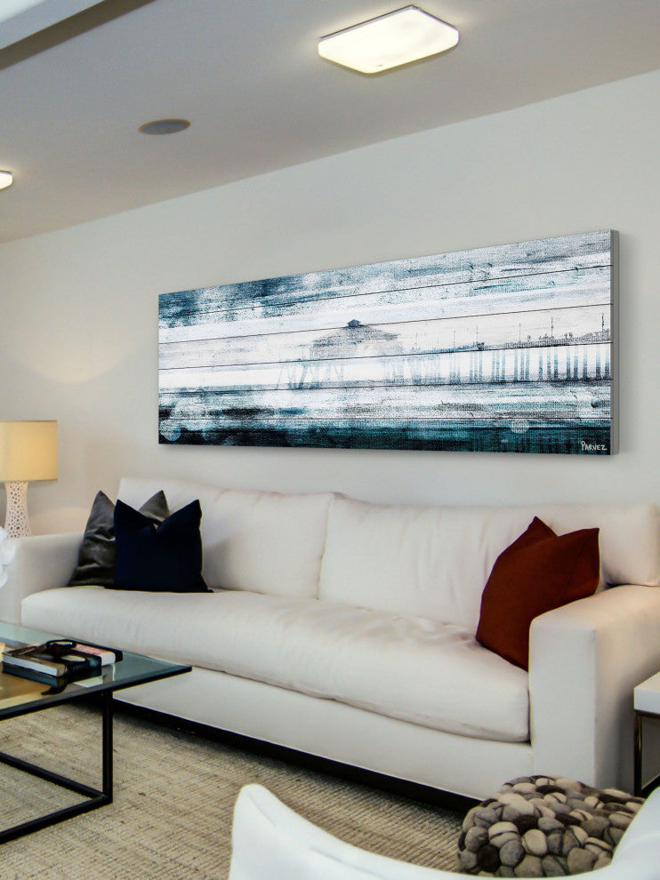 "Waterspotted Pier" Print on White Wood, 60"x20"