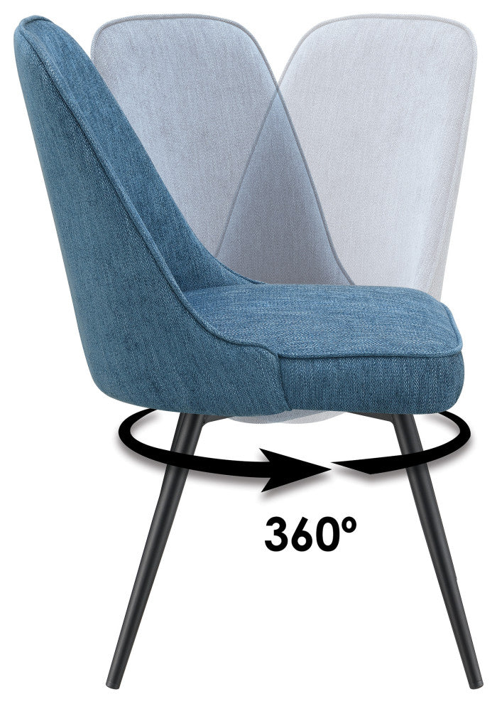 Martel Swivel Chair, Navy Herringbone With Black Legs