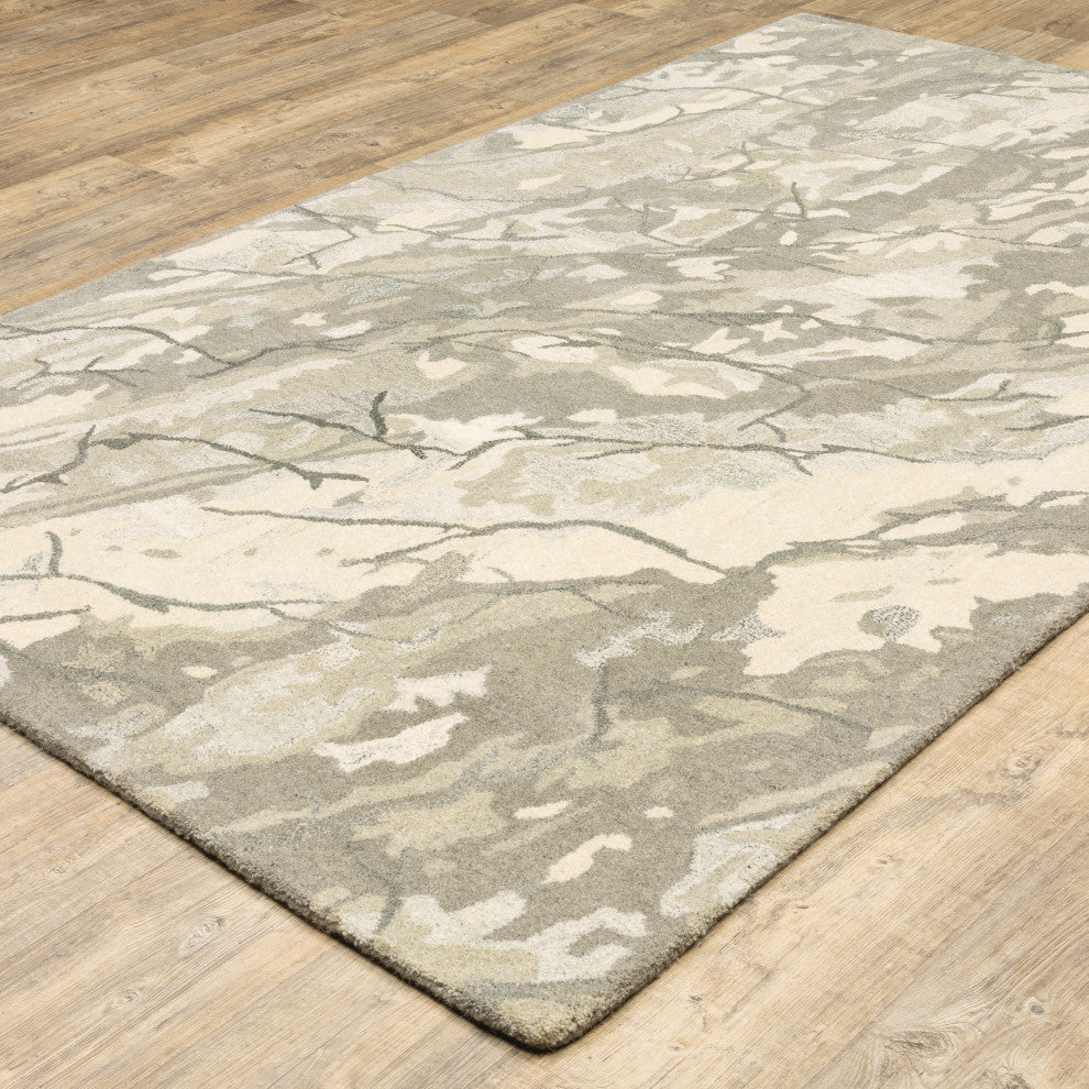 Athena Abstract Grain Beige/ Ivory Hand-Tufted Wool Rug 8' x 10'