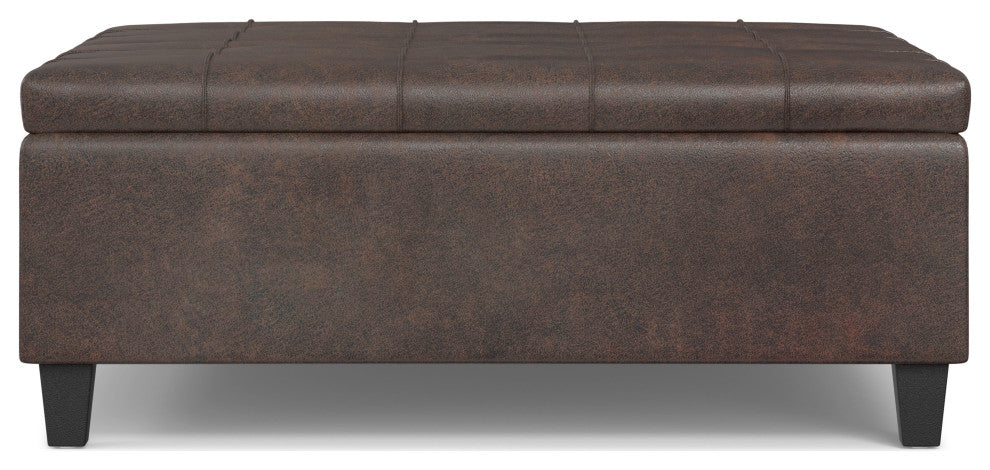 Harrison Large Square Coffee Table Storage Ottoman, Distressed Brown