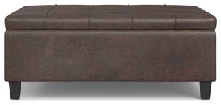 Harrison Large Square Coffee Table Storage Ottoman, Distressed Brown