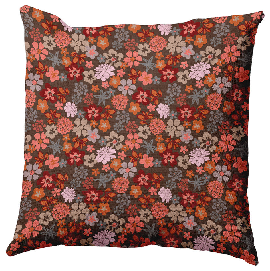Succulent Garden Accent Pillow, Brown, 16"x16"