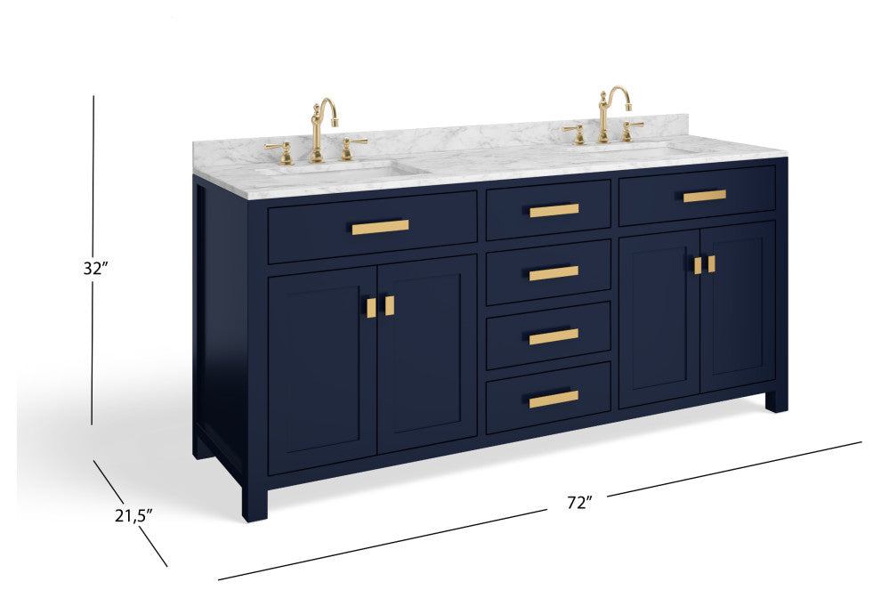 The Savoy Bathroom Vanity, Monarch Blue, 72", Double, With Mirror, Freestanding