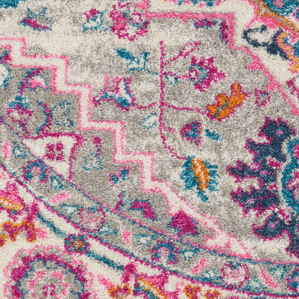 Nourison Passion 5' x Round Light Grey/Pink Bohemian Indoor Area Rug