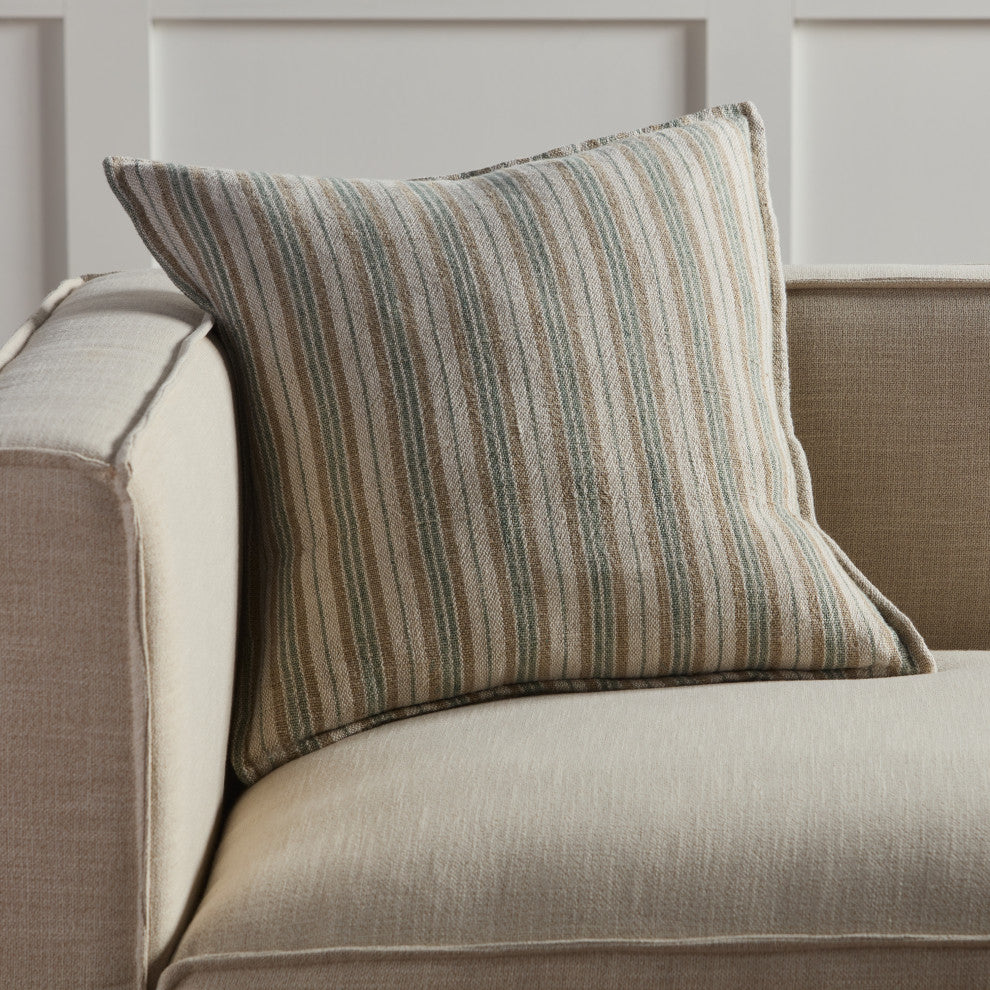 Jaipur Living Lucien Striped Pillow, Cream/Mint, 20"x20", Polyester Fill