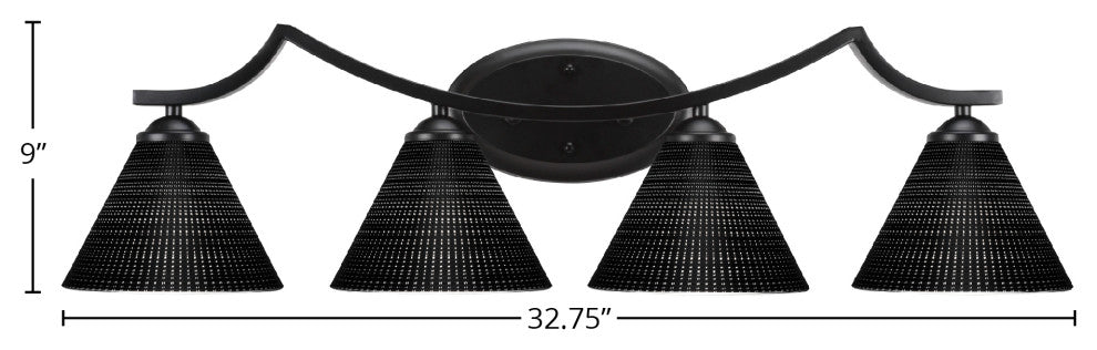 Zilo 4 Light Bath Bar Shown, Matte Black Finish With 7" Black Matrix Glass