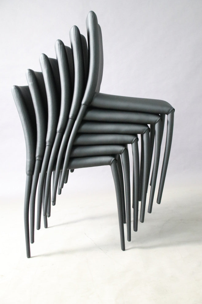 Stackable Dining Chair With PU Seat and Legs, Set of 4, Dark Gray