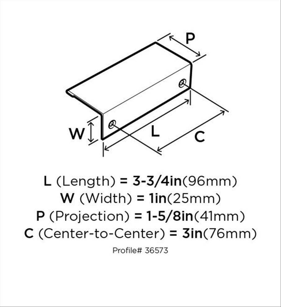 Amerock Edge Pull Collection Cabinet Edge Pull, Oil Rubbed Bronze, 3" Center-to-