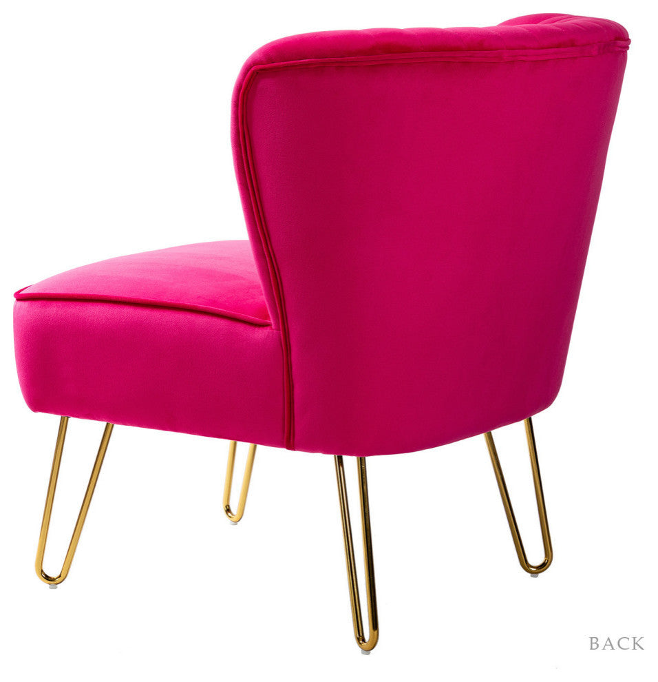 Tufted Side Chair With Golden Base, Fushia