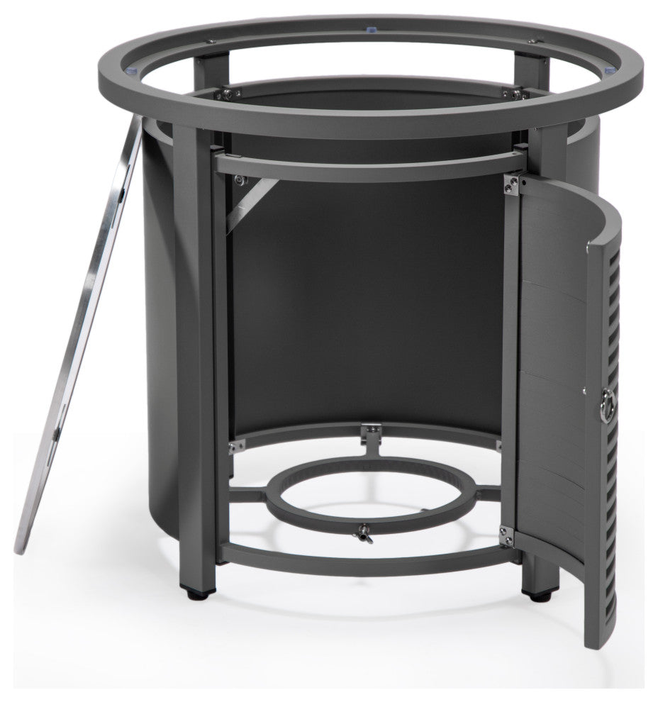 LeisureMod Walbrooke Round Fire Pit Table and Tank Holder With Slats, Gray