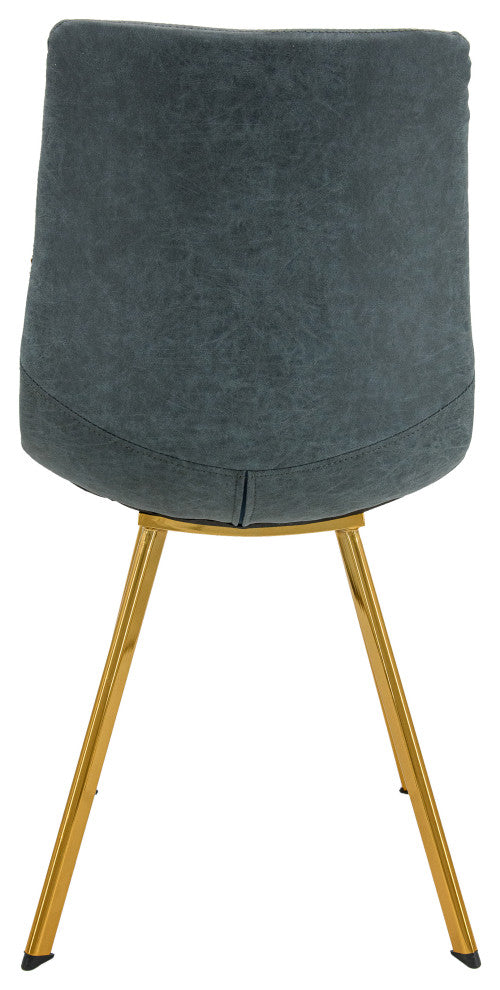 LeisureMod Markley Leather Dining Chair With Gold Legs Set of 4, Peacock Blue