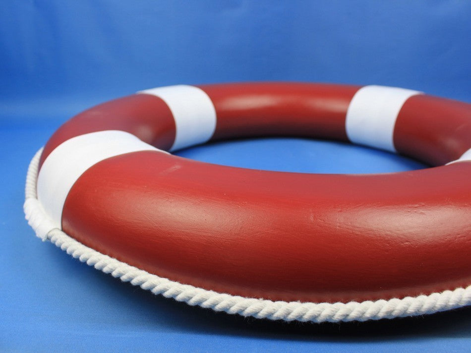Lifering Life Preserver Decoration Nautical Bathroom Decor, White, 20", Red Pain