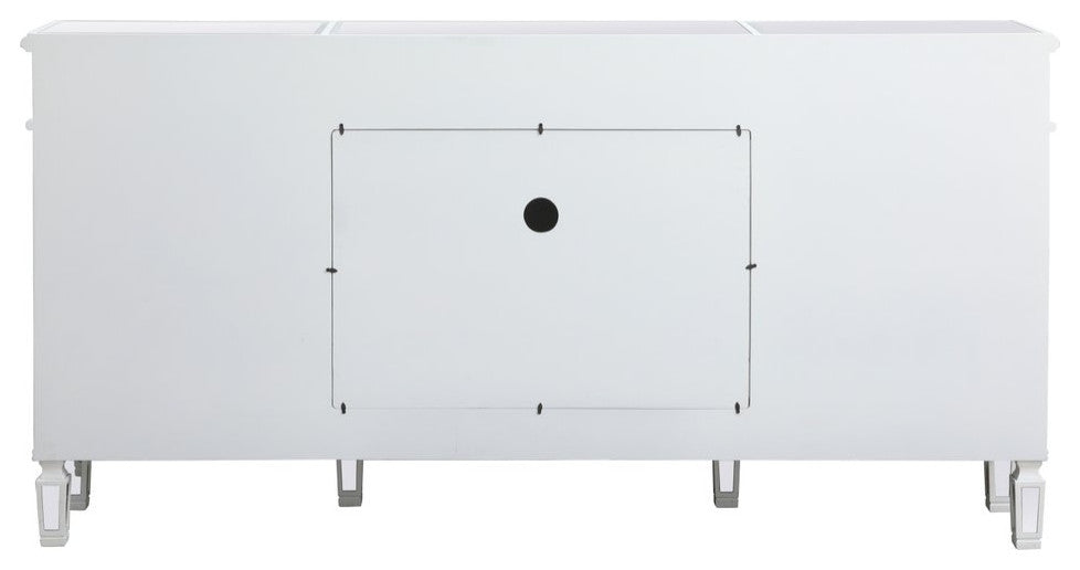 Elegant Decor MF61072AW-F2 Mirrored Credenza With Crystal Fireplace
