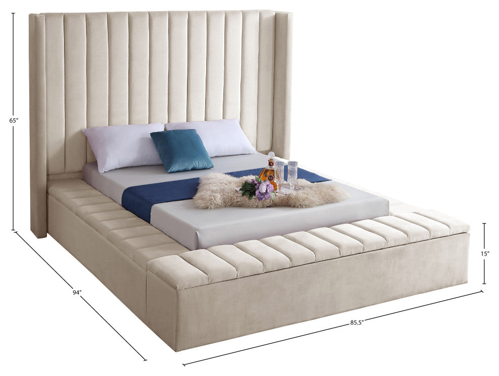 Kiki Velvet Bed, Cream, Full