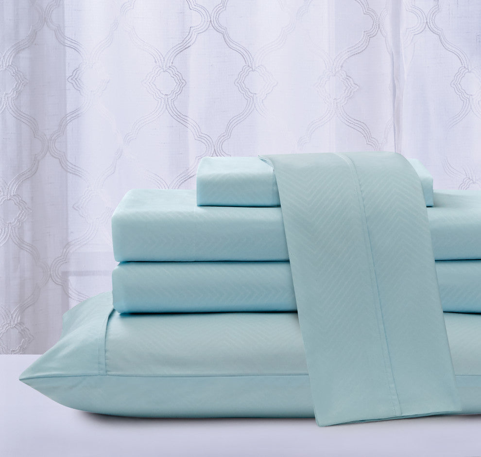 Kathy Ireland 4 Piece Chevron Embossed Sheet Set, Aqua, King