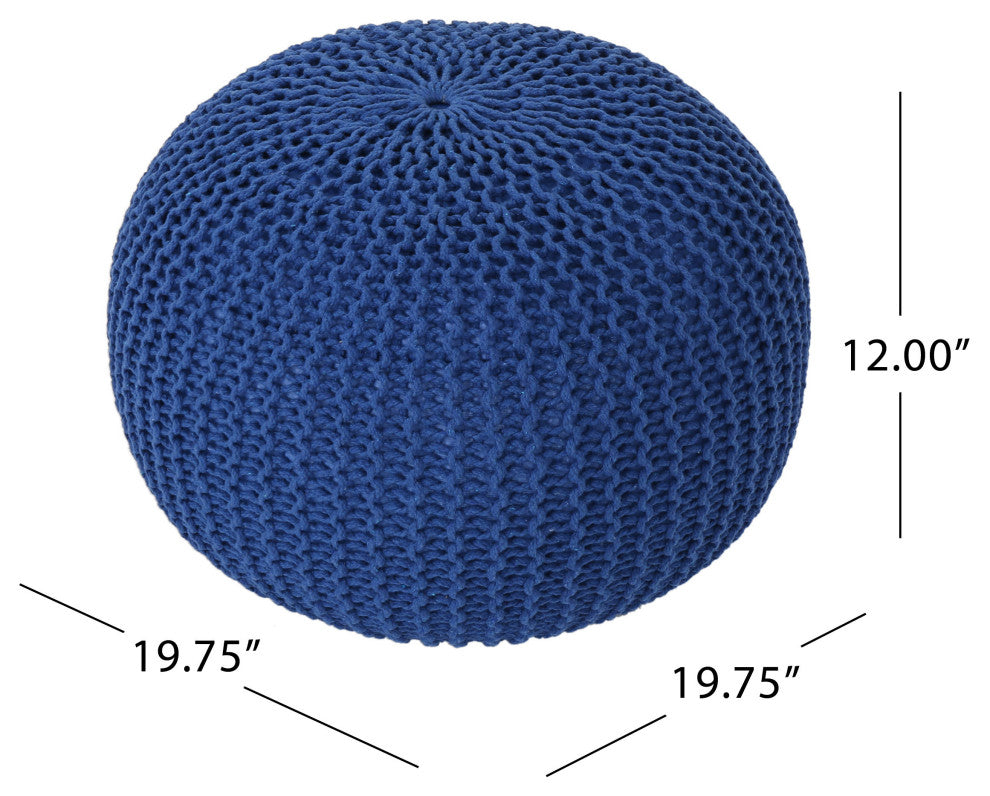 GDF Studio Belle Knitted Cotton Pouf, Navy