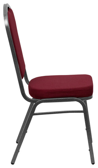 Crown Back Stacking Banquet Chair in Burgundy Fabric - Silver Vein Frame