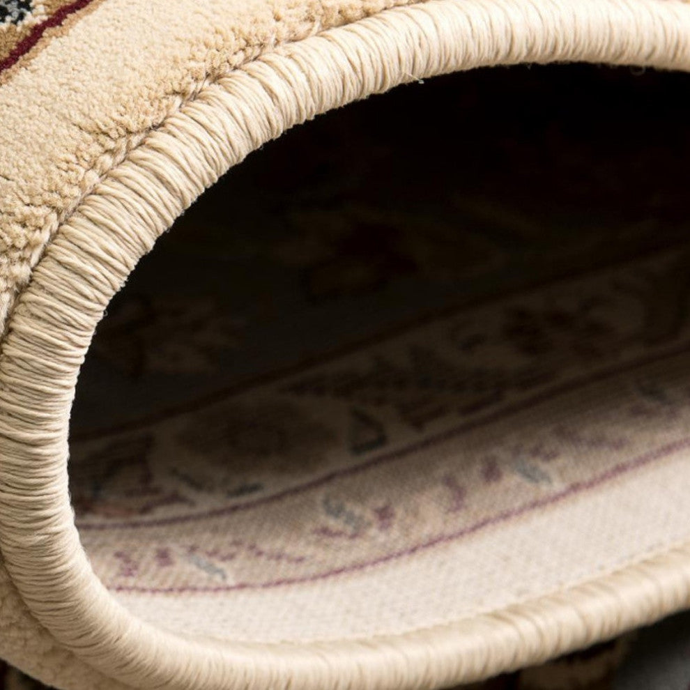 3"x10" Cream and Blue Traditional Runner Rug