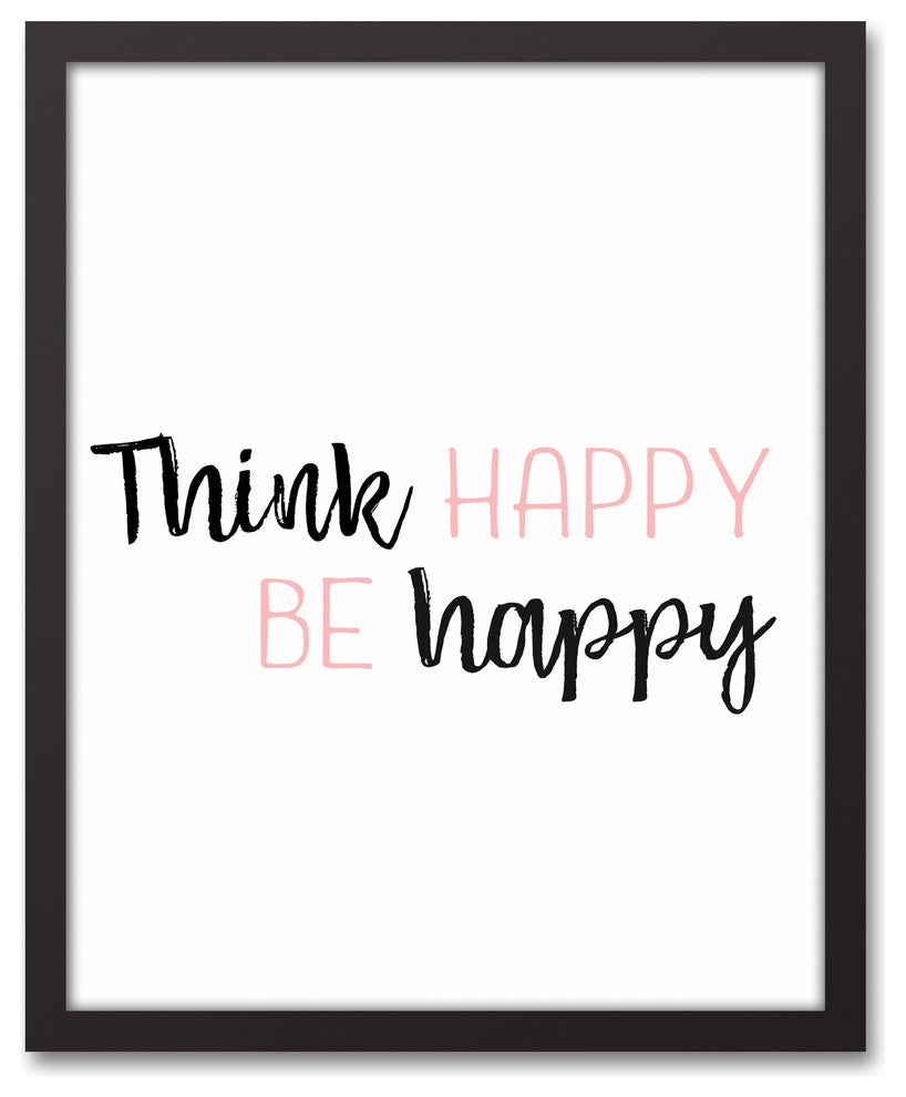 Think Happy Be Happy 16x20 Black Framed Canvas
