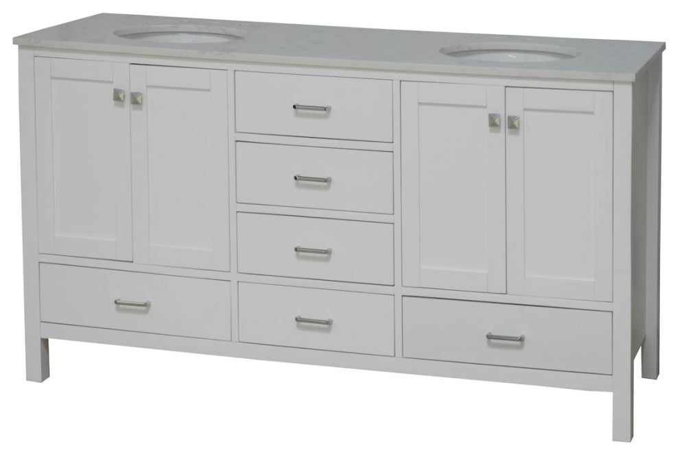 Horizon 72" Double Bathroom Vanity, White, Engineered Carrara