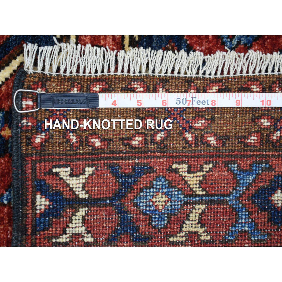 Brick Red Geometric Afghan Ersari Hand Knotted Pure Wool Oriental Rug 4'1"x6'0"