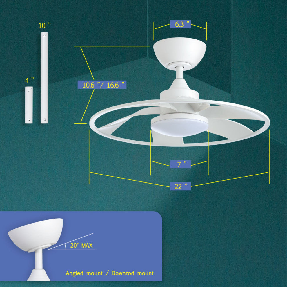 22-Inch 6-Blade LED Propeller Ceiling Fan With Remote Control and Light Kit, Matt White