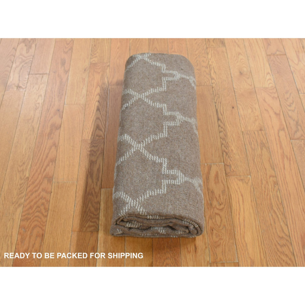 Beaver Brown Pure Wool Hand Knotted Mixed Kilim and Piled Design Rug 5'x7'