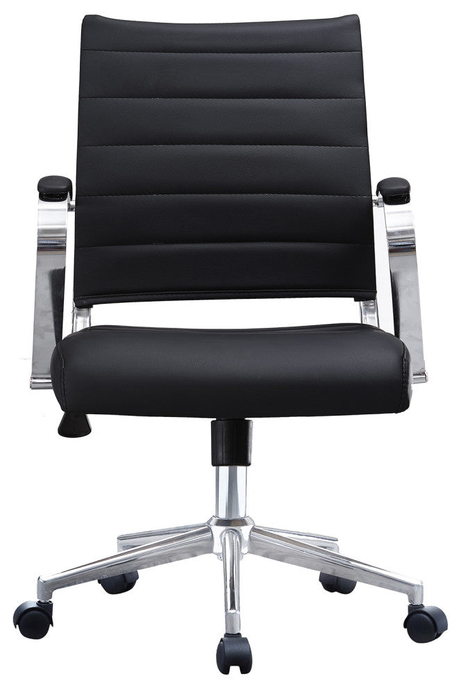 Set of 2 Mid Back Swivel Ribbed PU Leather Office Arm Chair Modern Ergonomic, Black